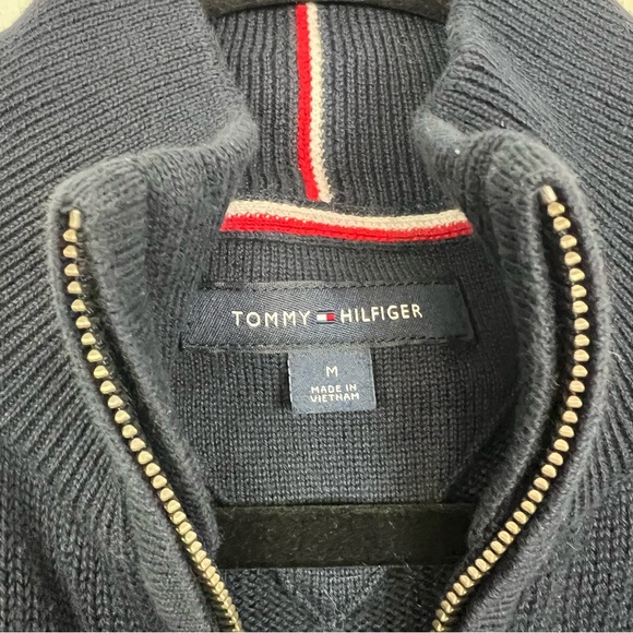 Tommy Hilfiger Navy Zip Up Sweater Cardigan Knit Jacket Cotton Men's Medium - Picture 2 of 4